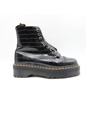 Doc Dr Martens Sinclair Women's 8 Black Croc Embossed Platform Leather Boots